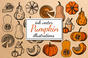 Vector ink pumpkin illustrations, a Background Graphic by lenavetka87 (Thumbnail 1 of 4)