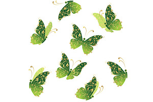 Green Art Butterfly Flying, Floral