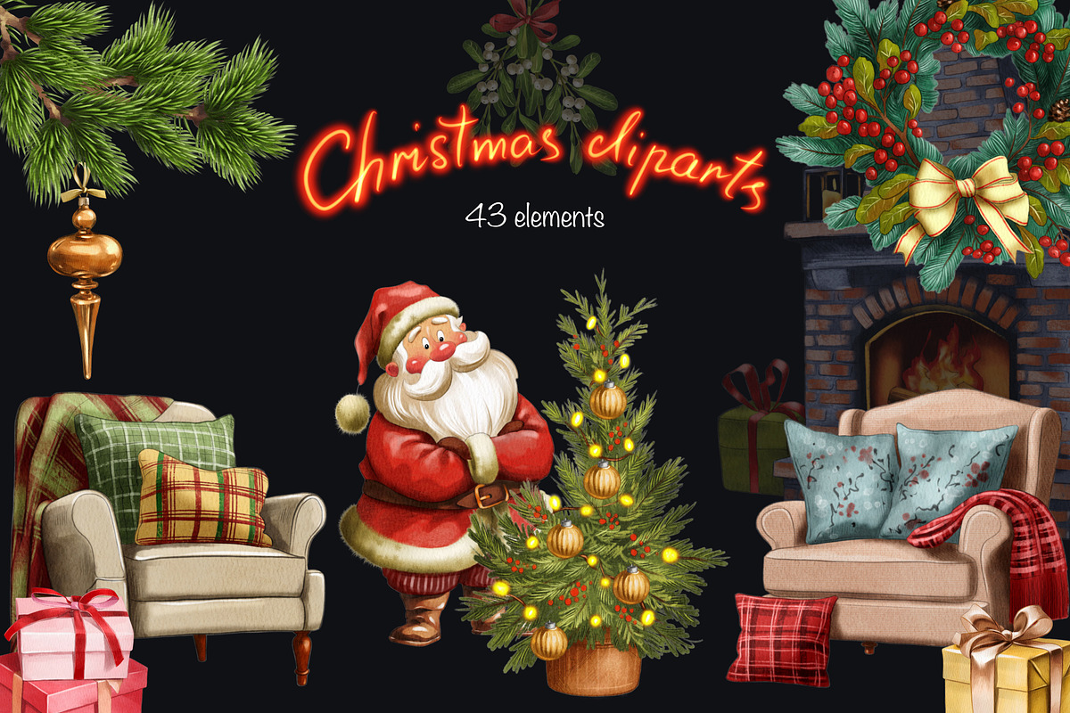 Christmas Clipart Bundle Set, an Illustration by IrynaPanashii (Photo 1 of 11)