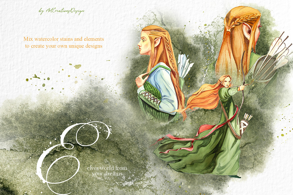 Watercolor Elf Clipart Set, a Person Illustration by ArtCreationsDesign (Photo 4 of 8)