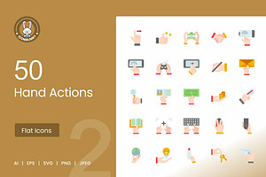 50 Hand Actions Flat Multicolor Icon, an Icon by IconBunny