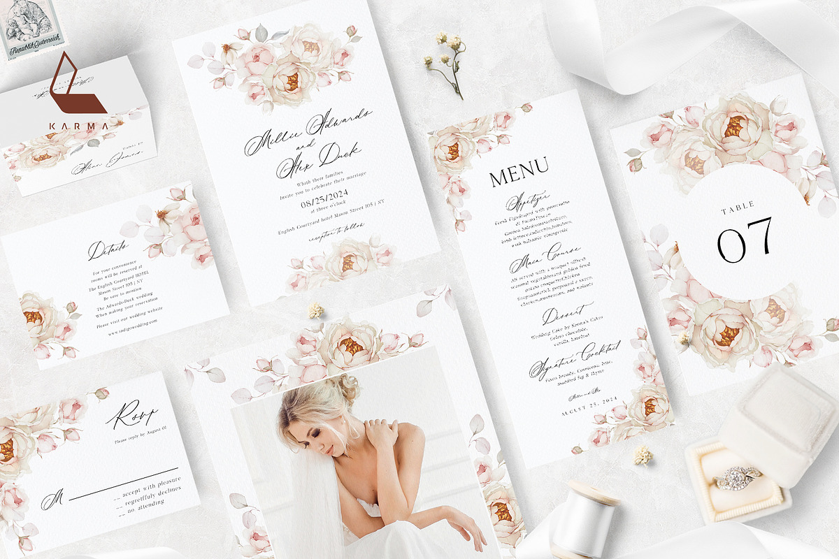 Fiona Wedding Invitation Set PSD preview 2