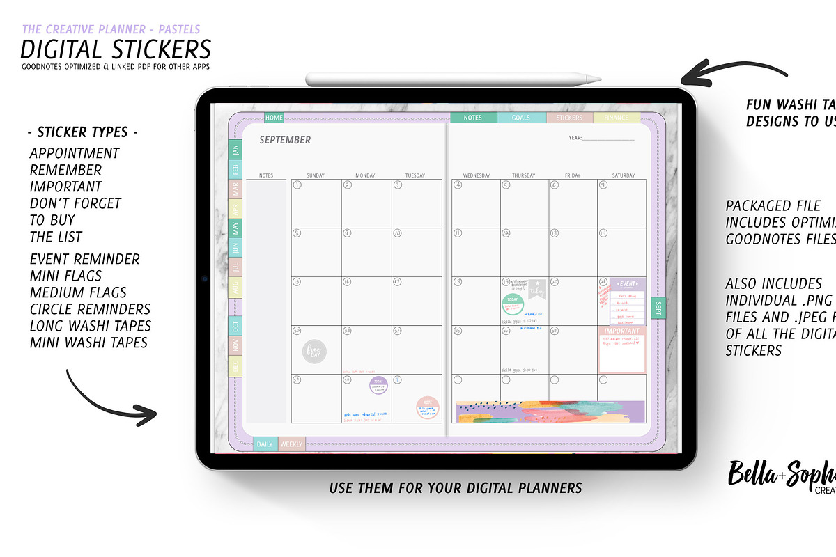 Functional Pastels-Digital Stickers, a Stationery Template by Bella+Sophia Creative (Photo 3 of 3)