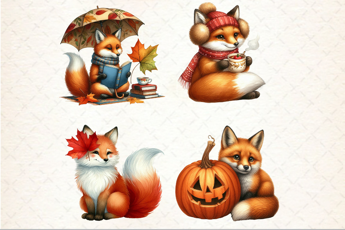 Watercolor Autumn Fox Clipart, an Illustration by Rose Art (Photo 3 of 8)