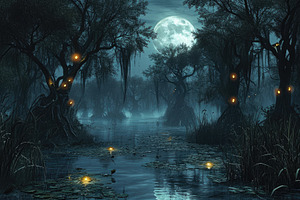 A Painting of a Swamp at Night With, a Photo by Iftikhar Alam