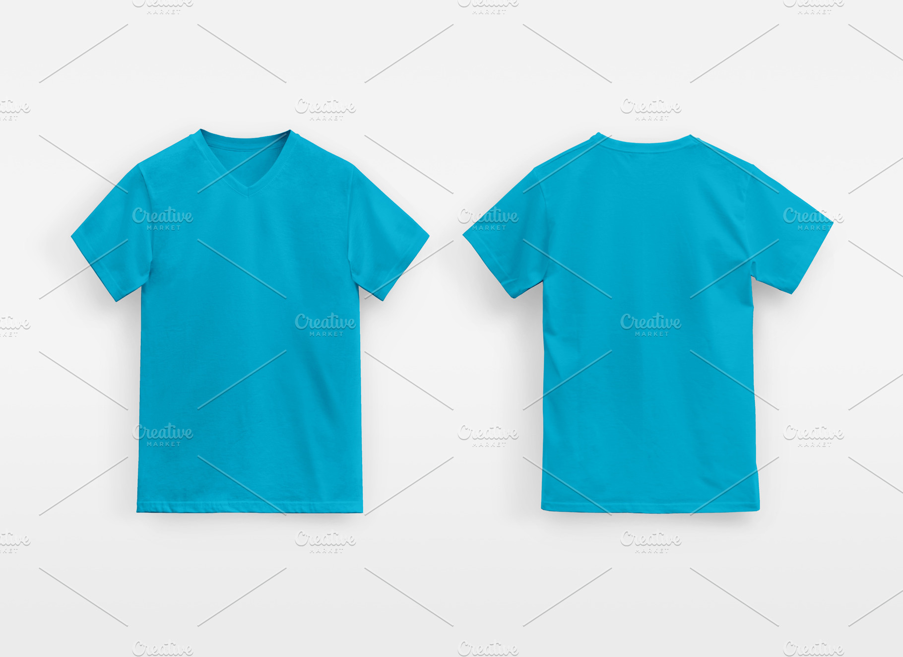 Light Blue Basic V-Neck T-Shirt Man, a Photo by UN-BRANDED