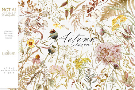 Wildflower fall watercolor clipart, a Decorative Illustration by ReachDreams