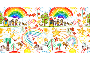 Cute kid doodle pattern. Seamless, an Illustration by Nenahliadava Design