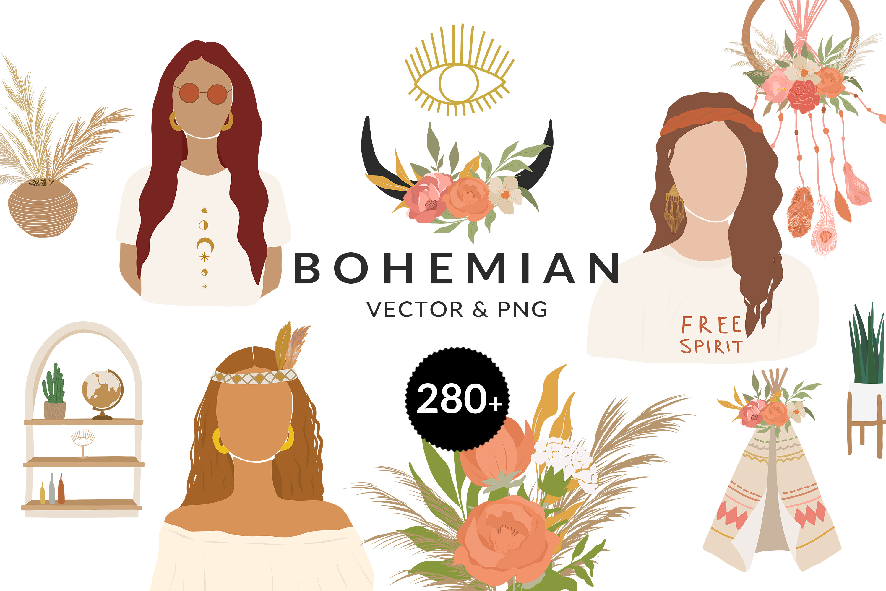 Bohemian Women Prints Illustrations, an Illustration by Kaya Fonts