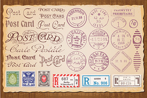 Vintage Postcards Vector Set