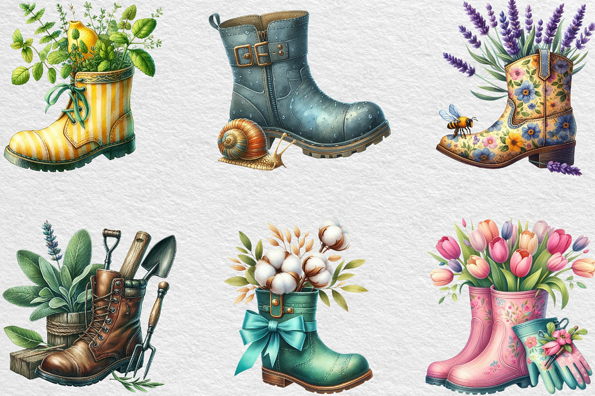 Garden Boots Sublimation Clipart, an Illustration by Black Bird Studio (Photo 2 of 6)