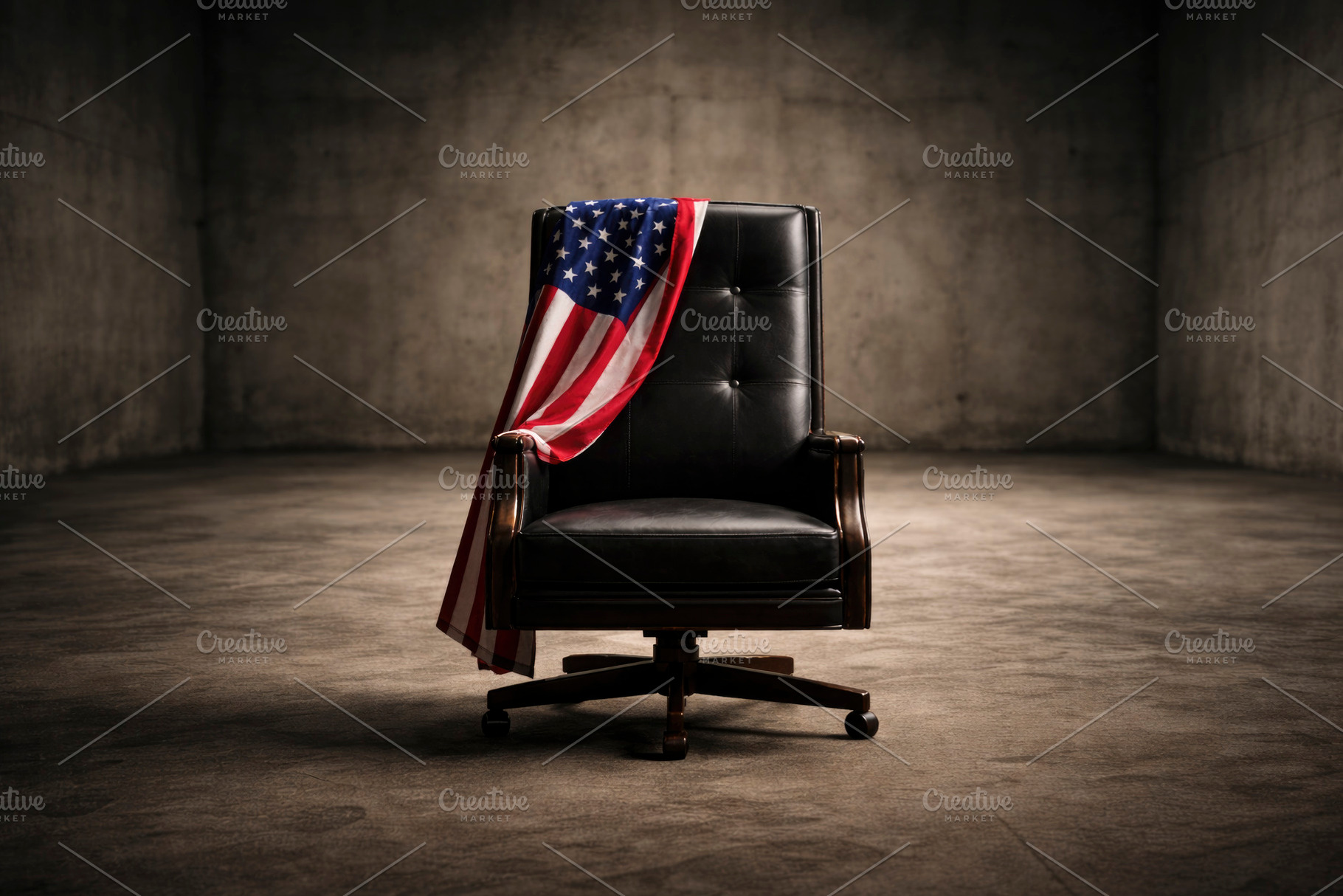 empty chair with an american flag, generative AI, a Photo by Nito