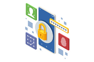 Isometric mobile security, a Technology Illustration by Golden Sikorka