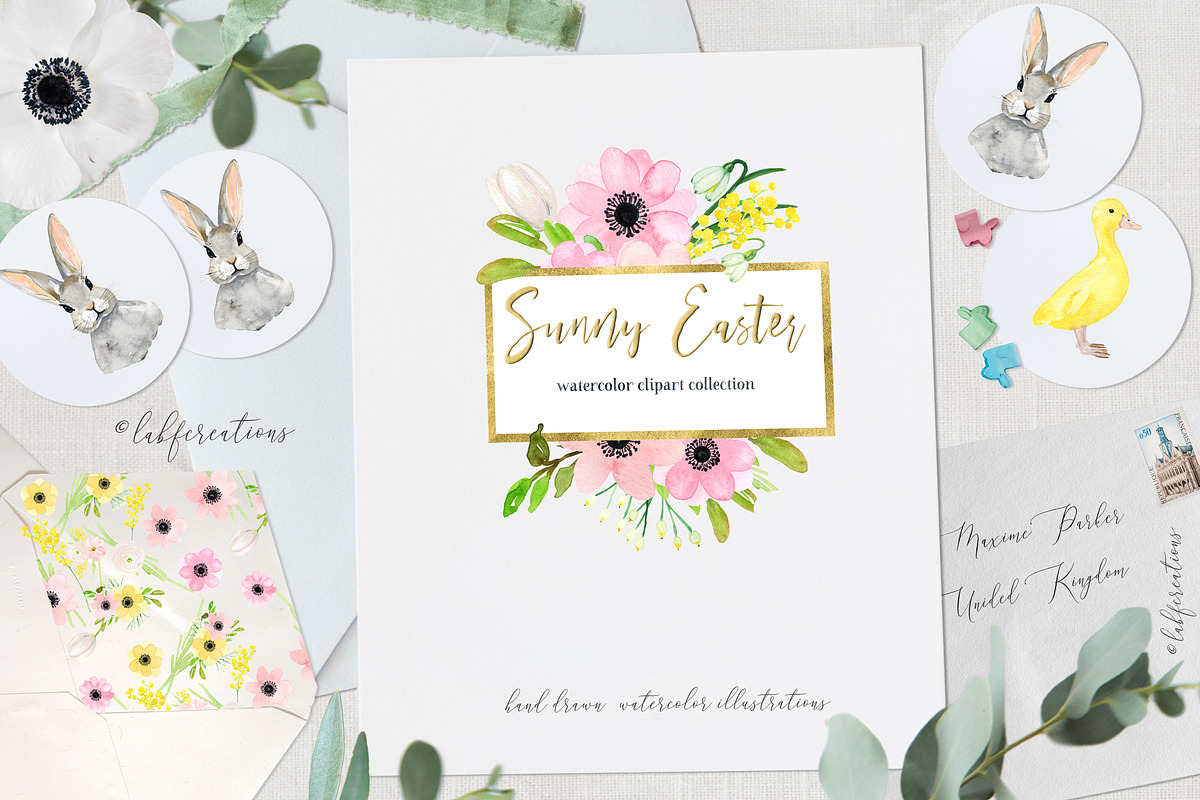 Sunny Easter bunny Watercolor, an Illustration by LABFcreations (Photo 3 of 17)