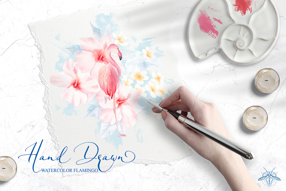 Oasis | Watercolor Flamingo patterns, a Pattern Graphic by Tanya Vollar (Photo 3 of 10)