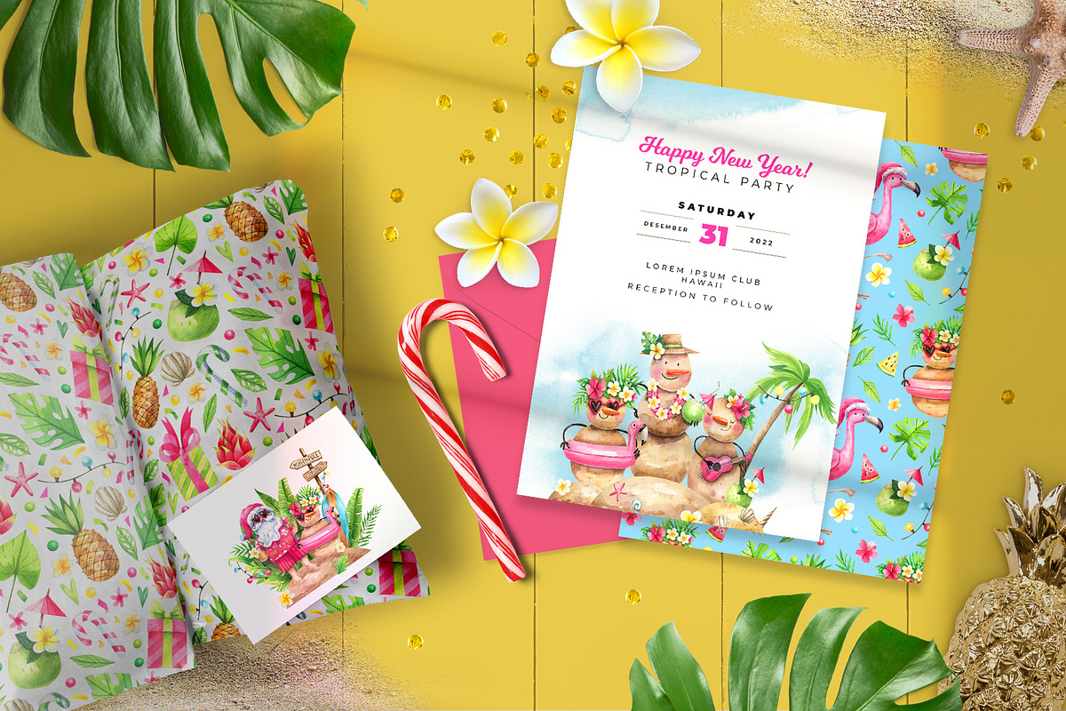 Tropical New Year Party, a Texture Illustration by Watercolor by Tonia Tkach (Photo 1 of 10)