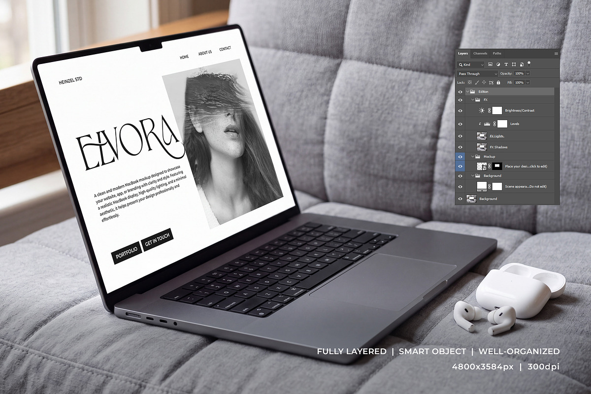 Elvora - Macbook Device Mockup, a Mac Mockup by Heinzel Std Mockup (Photo 2 of 5)