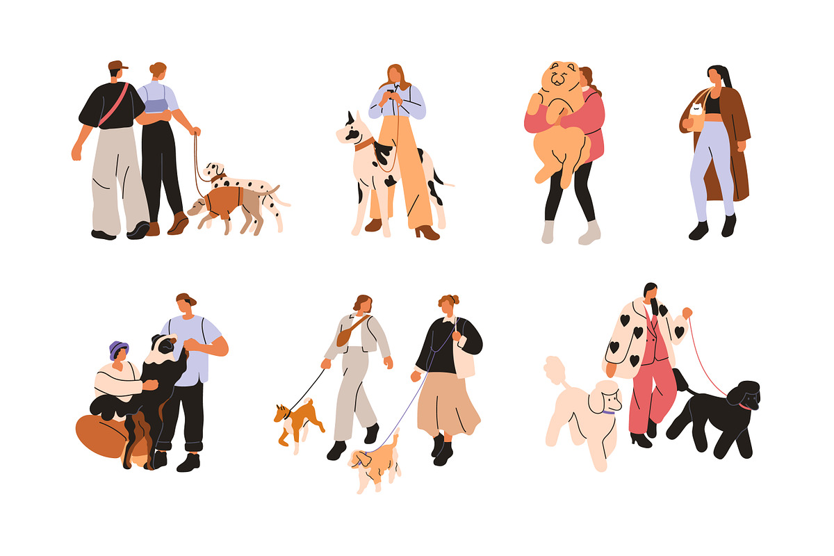 People, pet owners walking dogs set, an Animal Illustration by Good Studio (Photo 2 of 5)