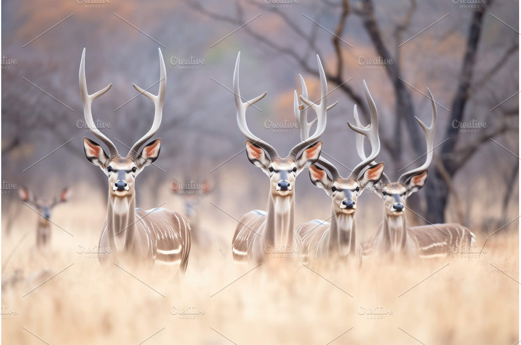kudu herd on alert, ears perked up, an Animal Photo by Sergey Kotenev
