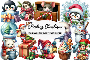 Peeking Christmas Sublimation Cipart, an Illustration by Daily.Designs