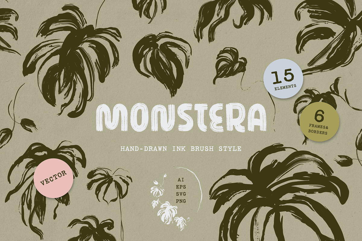 Monstera Ink Brush Botanical Vector, a Decorative Illustration by Momosama Studio (Photo 1 of 9)