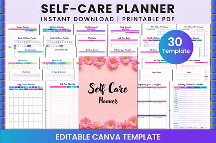 Self Care Planner For Canva KDP, a Stationery Template by Shumaya