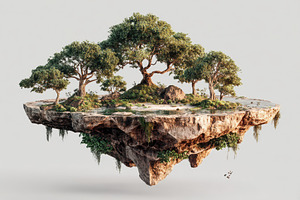 Floating Island Oasis Lush Trees Tra, a Photo by Pixeness Studio