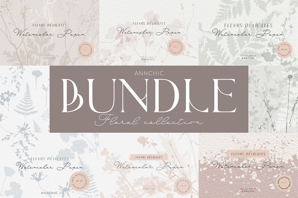 BUNDLE Floral watercolor paper, a Texture Illustration by Anna Sokol (Photo 1 of 71)