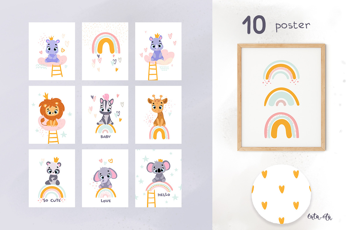 Baby animals and rainbow. clipart, an Animal Illustration by tata_ota (Photo 4 of 13)