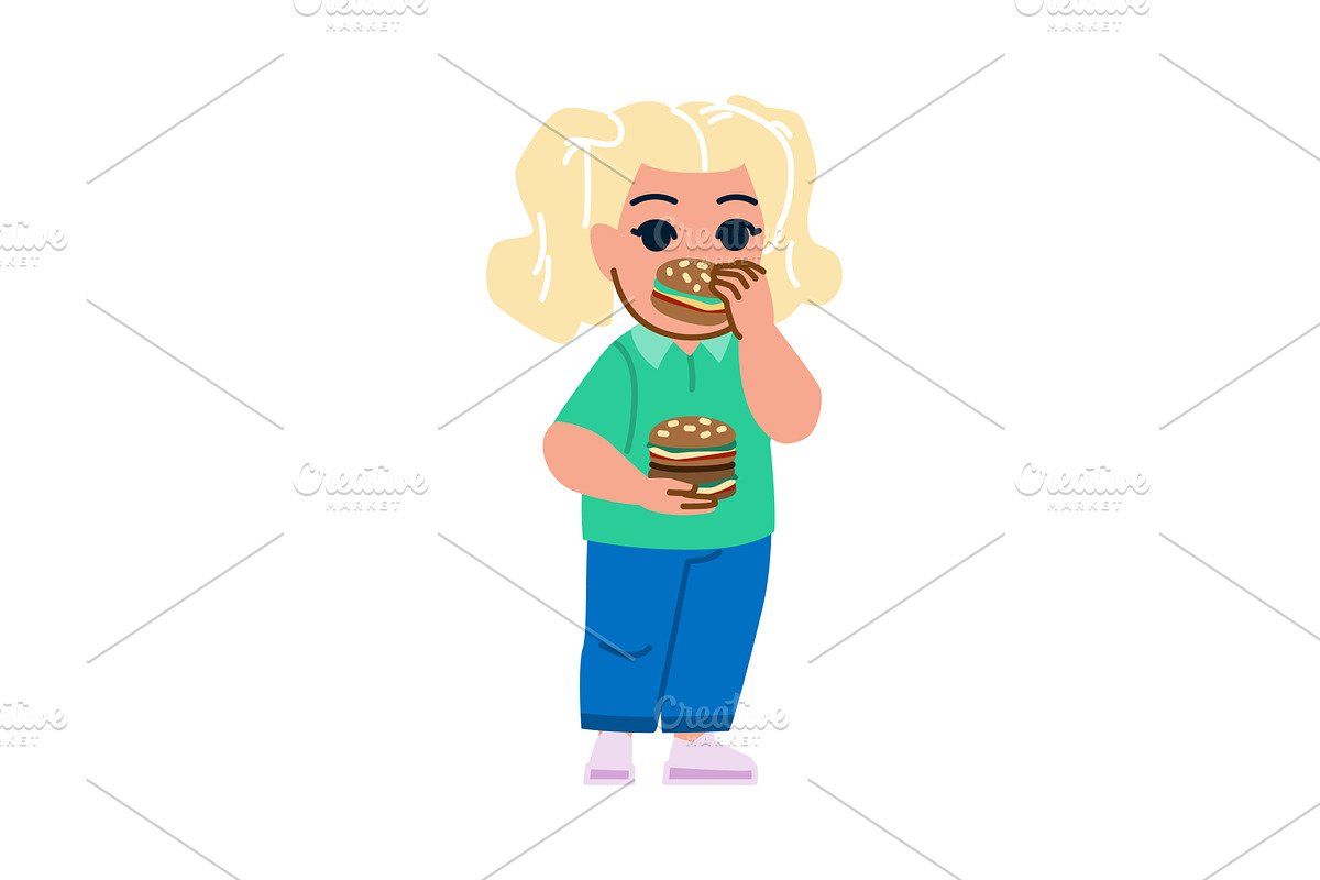 Blond girl enjoying eating tasty, a Food Illustration by pikepicture