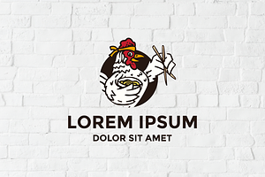 Chicken Mascot Eating Noodles Logo