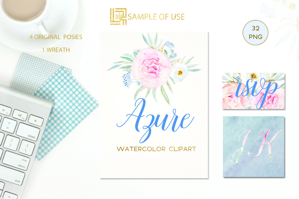 Azure Blue, Peach & Rose clipart, an Illustration by LABFcreations (Photo 4 of 4)