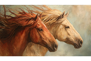 Two horses run together in a field, an Animal Photo by Lermont51