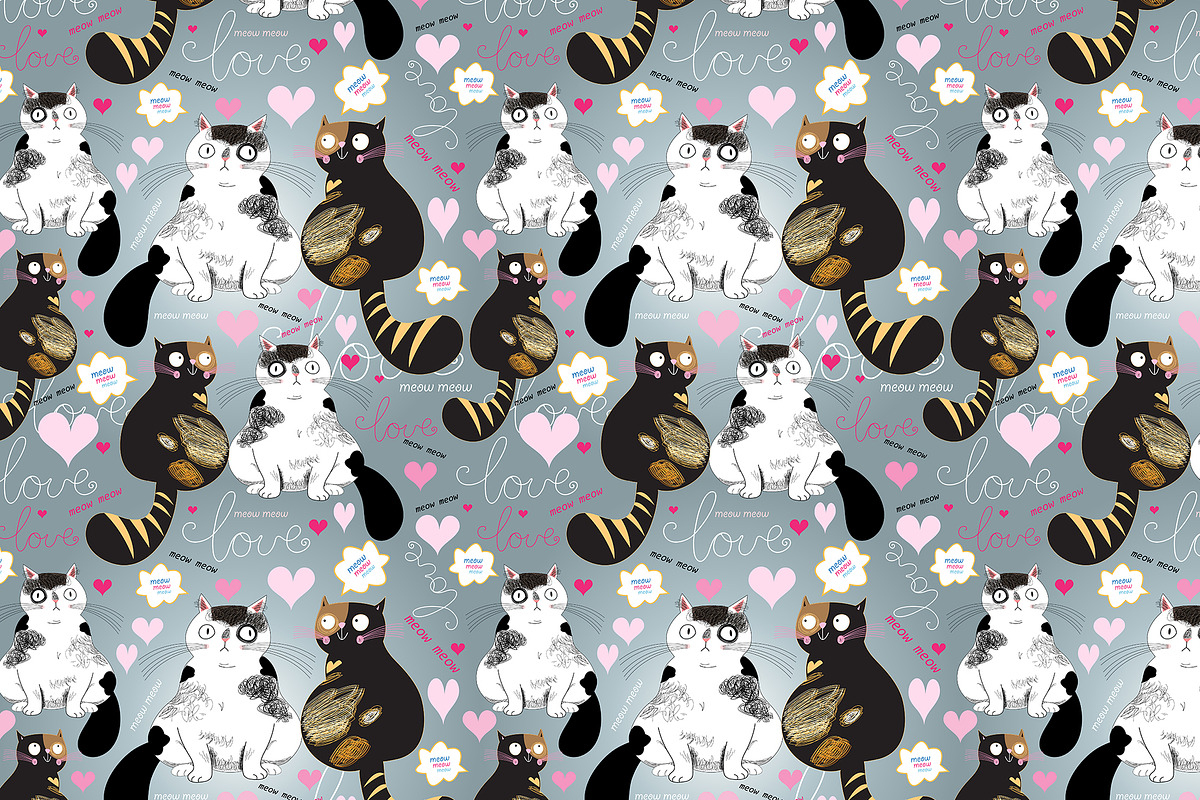 8 Fun bright patterns with cats, a Pattern Graphic by Tanor (Photo 6 of 9)