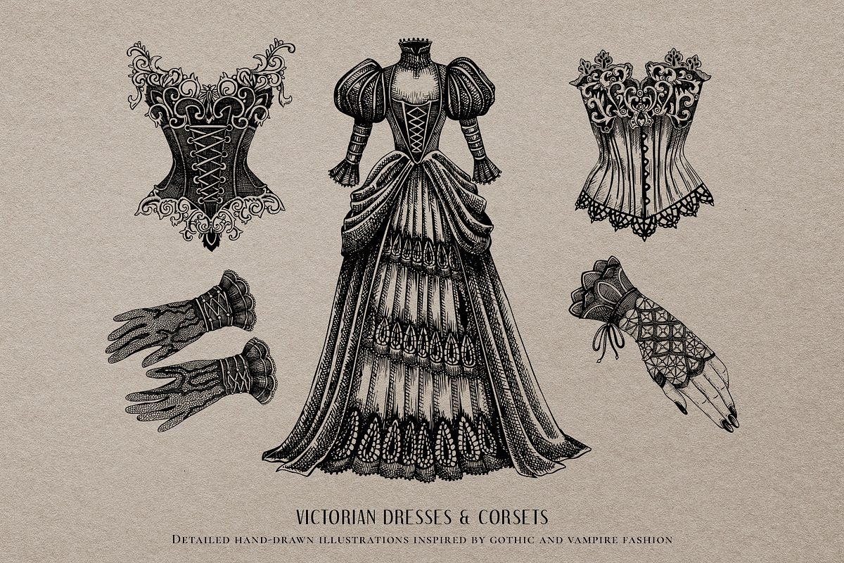 Gothic Fashion Illustration Set, an Object Graphic by Yevheniia (Photo 3 of 7)