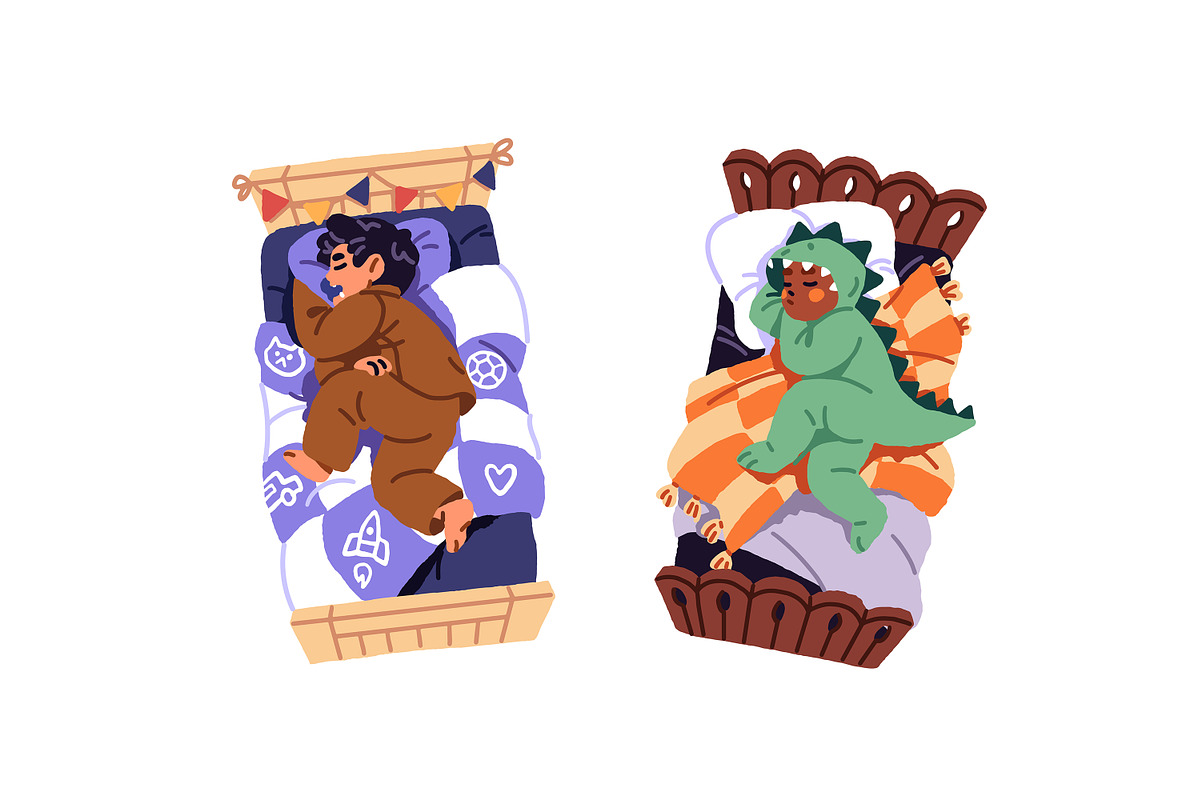 Cute children sleeping in bed set, a Person Illustration by PaperTrident (Photo 4 of 6)