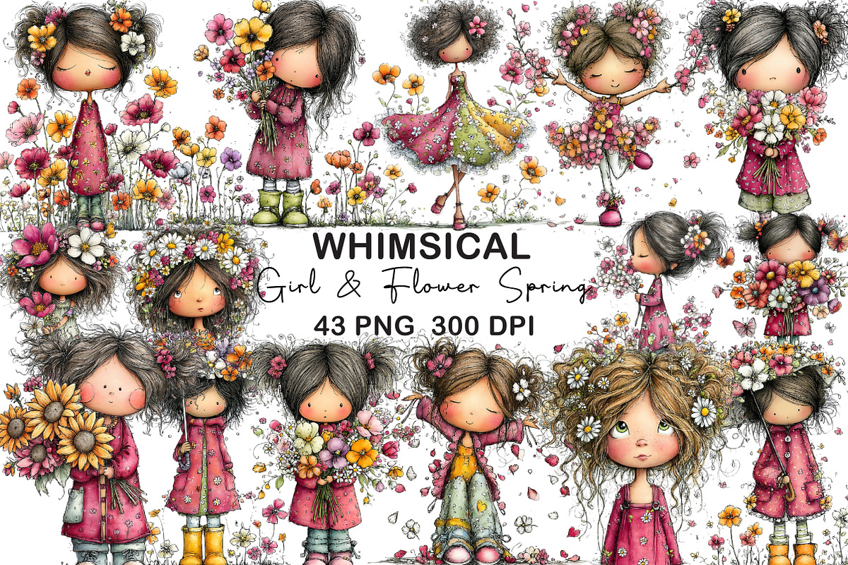 Girl & Flower Spring Clipart, an Illustration by CraftArtStudio (Photo 1 of 6)
