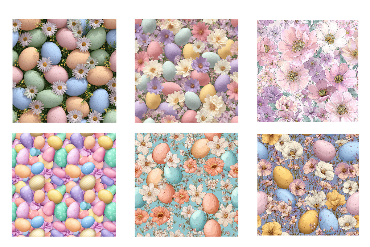 Pastel Easter flowers pattern, an Illustration by Designworld (Photo 2 of 4)