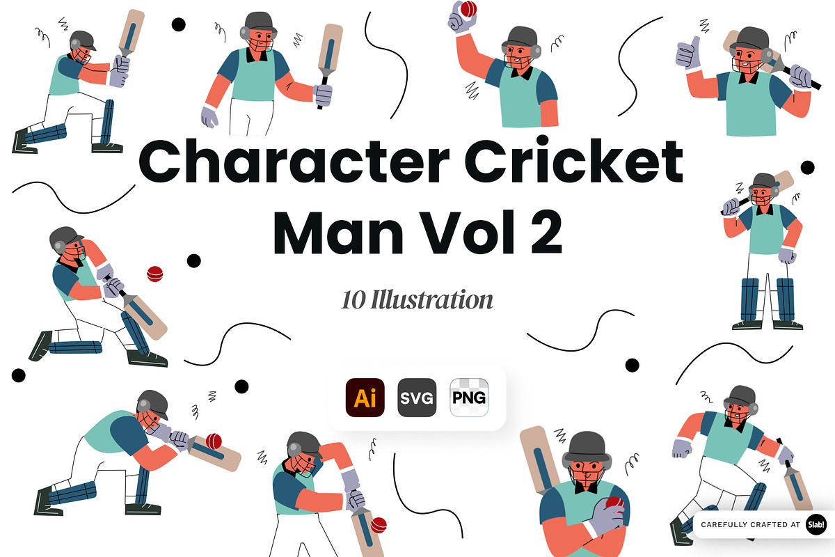 Cricket Man Vol 2 Illustration Set, a Sport Illustration by SLAB! Design (Photo 1 of 3)