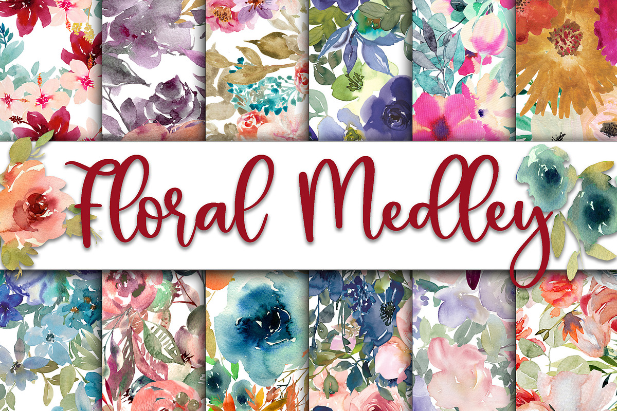 Floral Digital Paper Bundle, a Texture Illustration by OldMarket Designs (Photo 10 of 13)