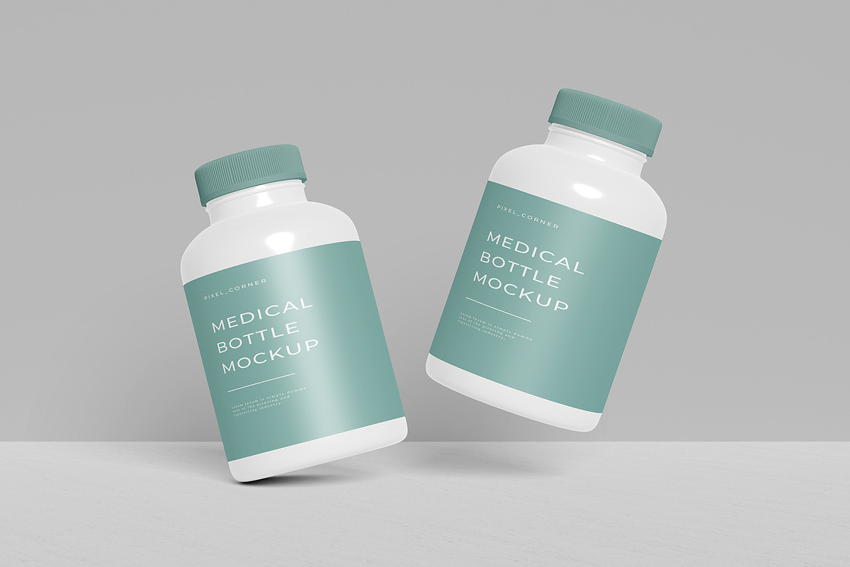 Supplement Bottle Packaging Mockup, a Cups & Container Mockup by Pexelcorner (Photo 2 of 5)