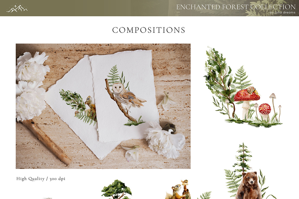 Enchanted Forest Watercolor Art, an Object Graphic by Julia Dreams (Photo 12 of 12)