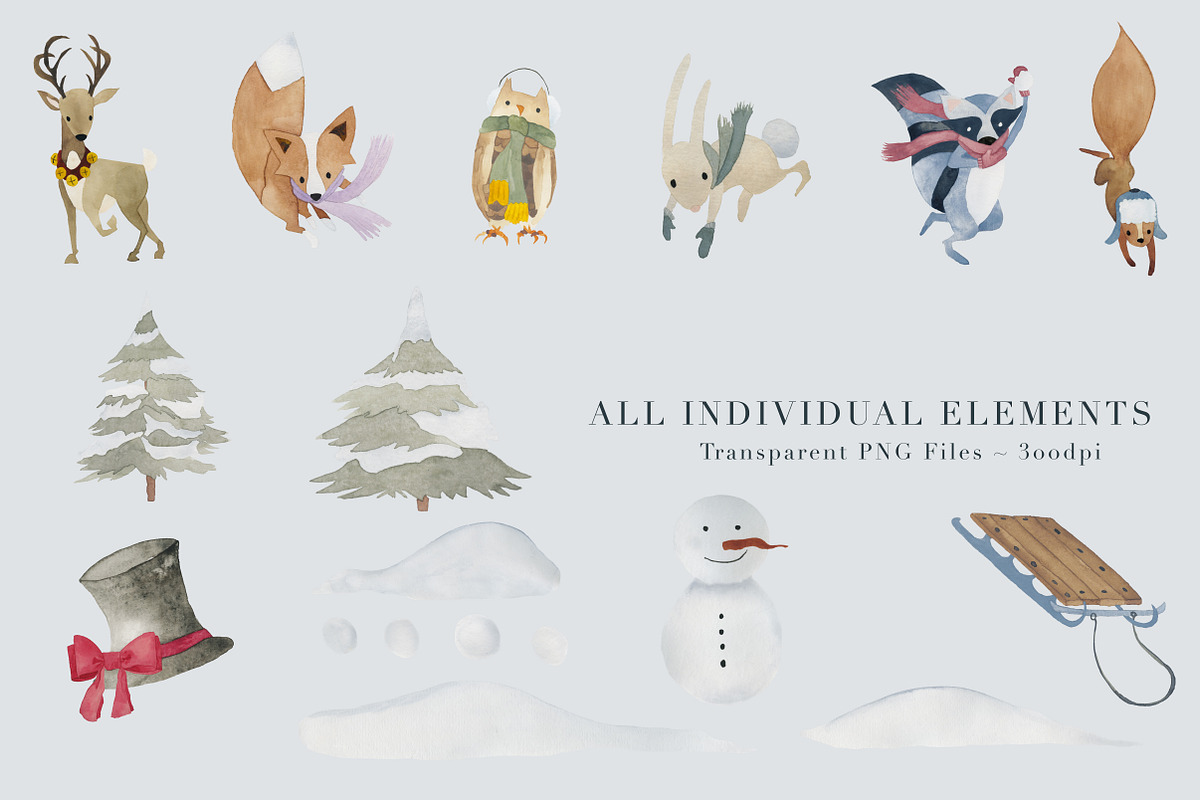 Watercolor Winter Scene Creator, an Animal Illustration by The Autumn Rabbit Ltd (Photo 6 of 7)