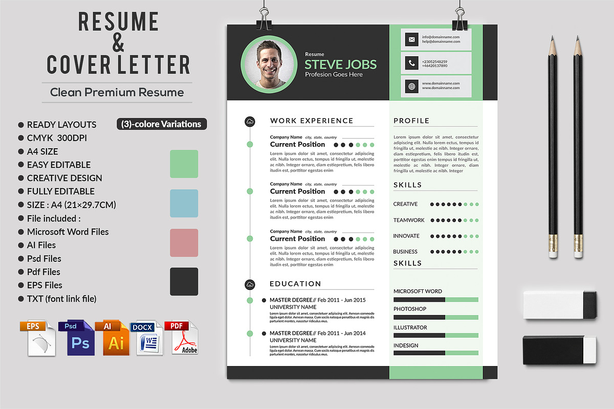 Clean & Bright CV  Resume Template, a Resume Template by graphicforest (Photo 2 of 9)