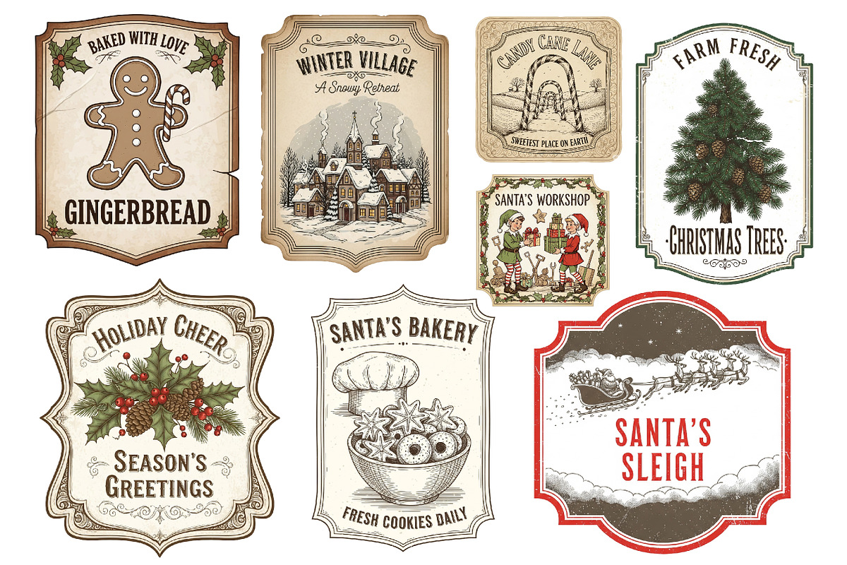 Vintage Christmas Labels Sublimation, an Illustration by Dream Creation (Photo 5 of 8)