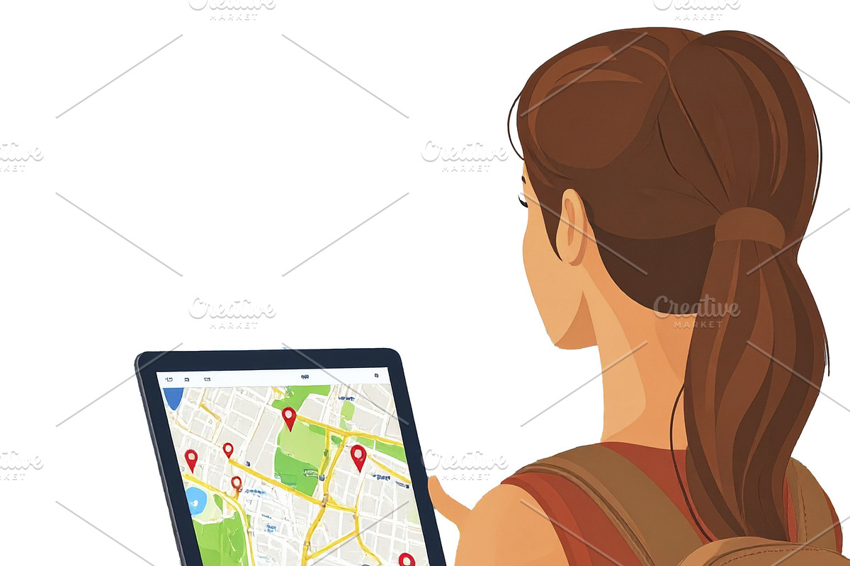 Traveler holding a tablet with map isolated graphic, an Illustration by DanFLCreativo