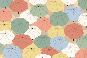 Woman surrounded colorful umbrellas, a Decorative Illustration by Virgo Studio