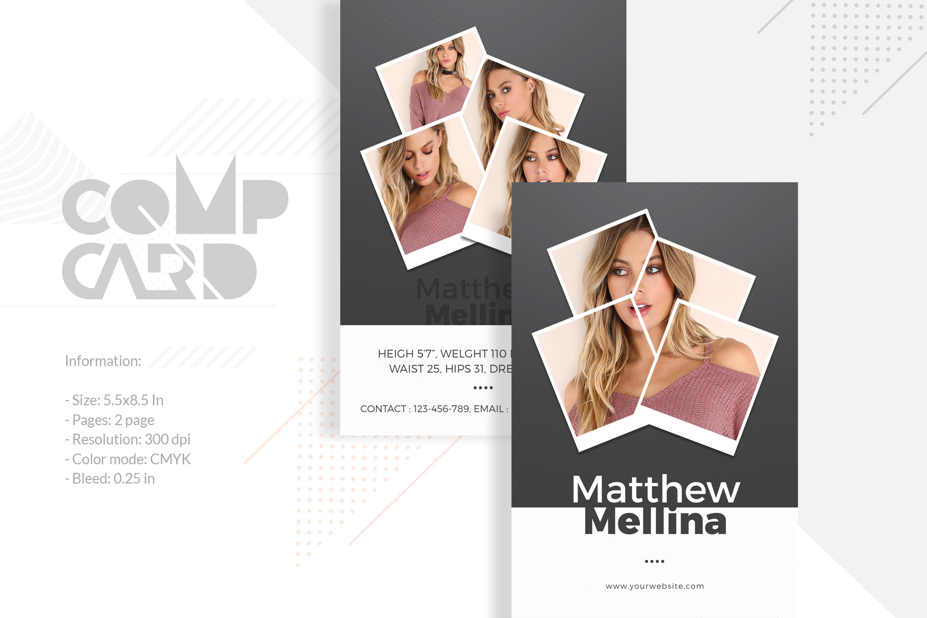 Fashion Model comp card Template, a Card Template by TemplatesForest