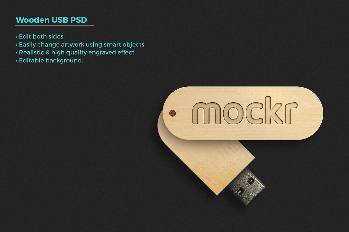 Realistic Wood Usb Stick Mockup Psd, a Product Mockup by Mokr (Photo 1 of 2)