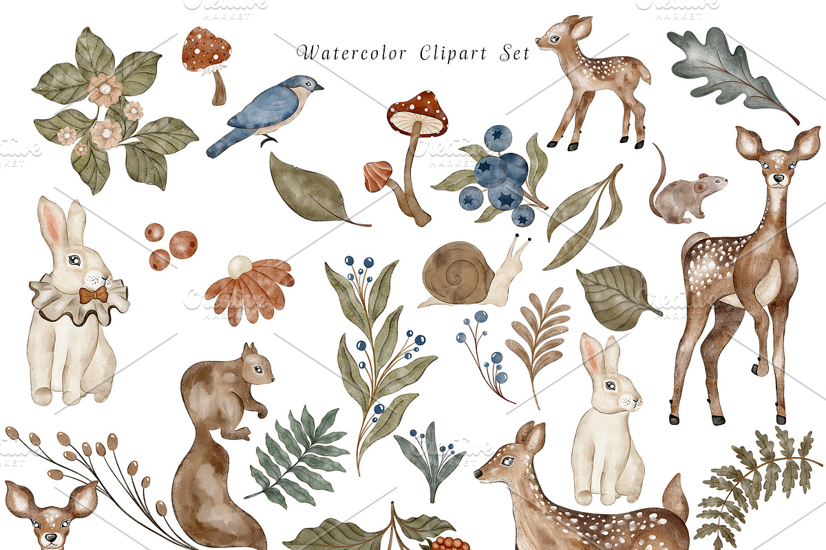 Watercolor Dark Forest Nursery Set, an Animal Illustration by Pati Paints (Photo 3 of 13)